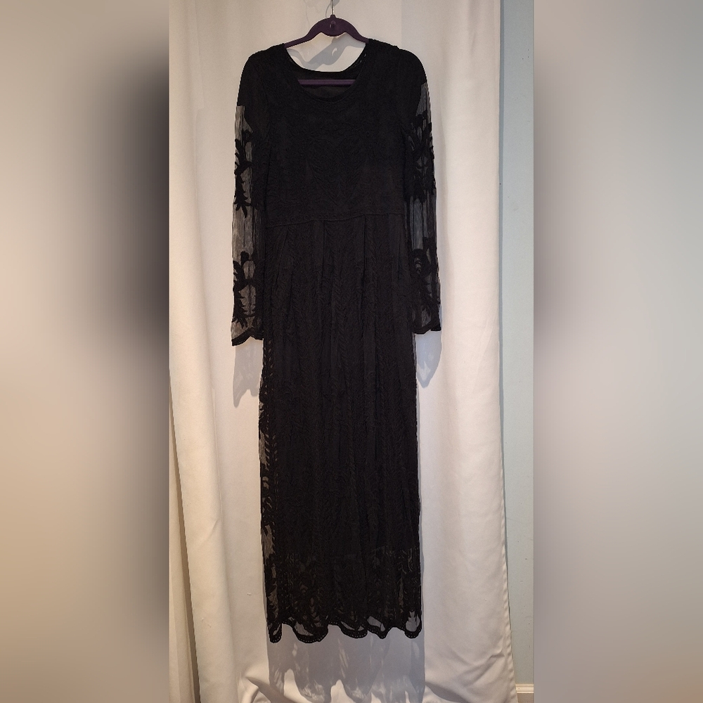 Orange Creek Black Long Sleeve Lace Fairy Maxi Dress Size S/M